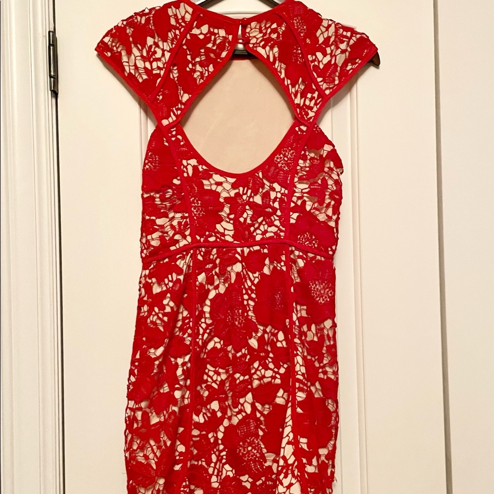 Red lace Gingerfizz mini dress with keyhole back